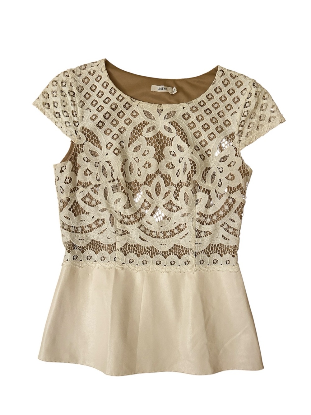 bAILEY 44 Lace Peplum Top with Faux Leather Size Small